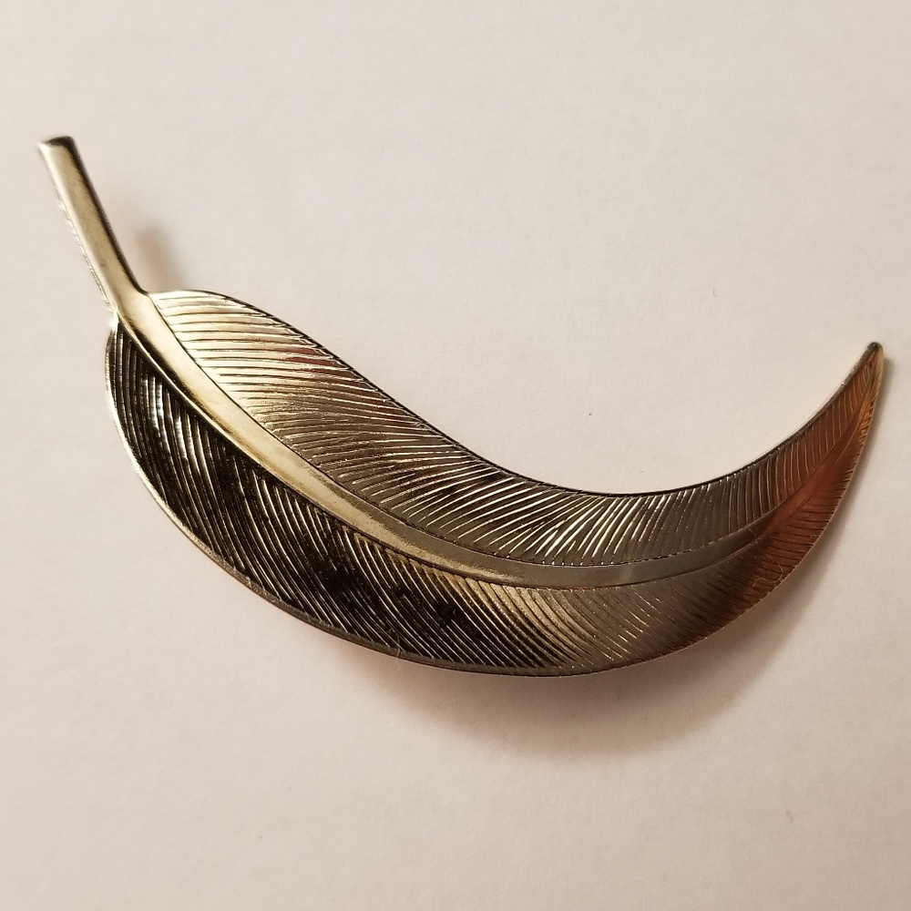 Vintage Etched Feather Brooch